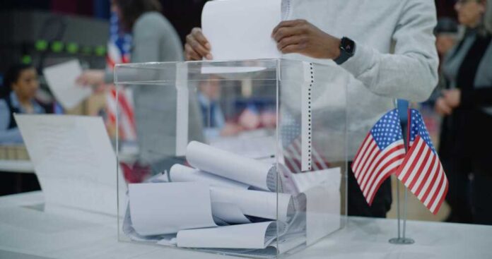 Close,Up,Shot,Of,Polling,Box,Standing,On,Table,In