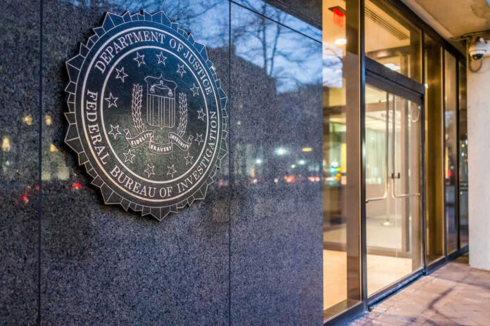 FBI entrance with Department of Justice seal displayed