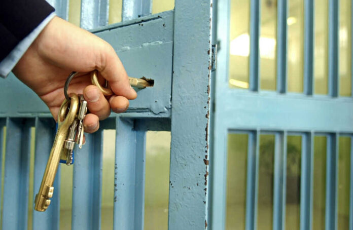 Hand unlocking metal gate with keys